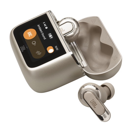JBL Tour Pro 3 - Latte - True Wireless Noise Cancelling earbuds with Smart Charging Case&trade; - Detailshot 1